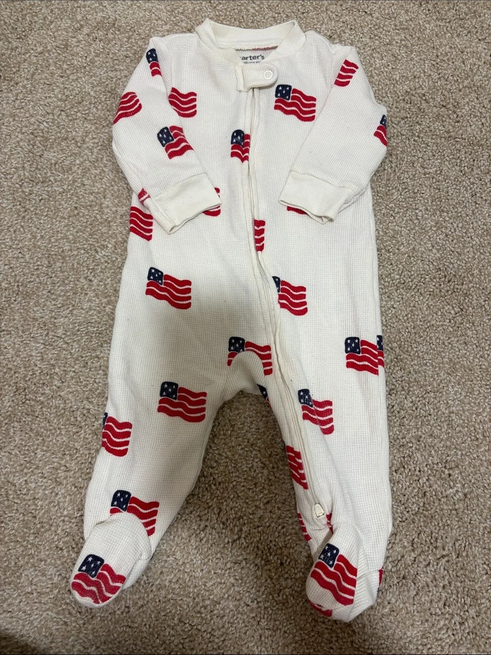Carter's Cream Footed One-Piece with Flag Print